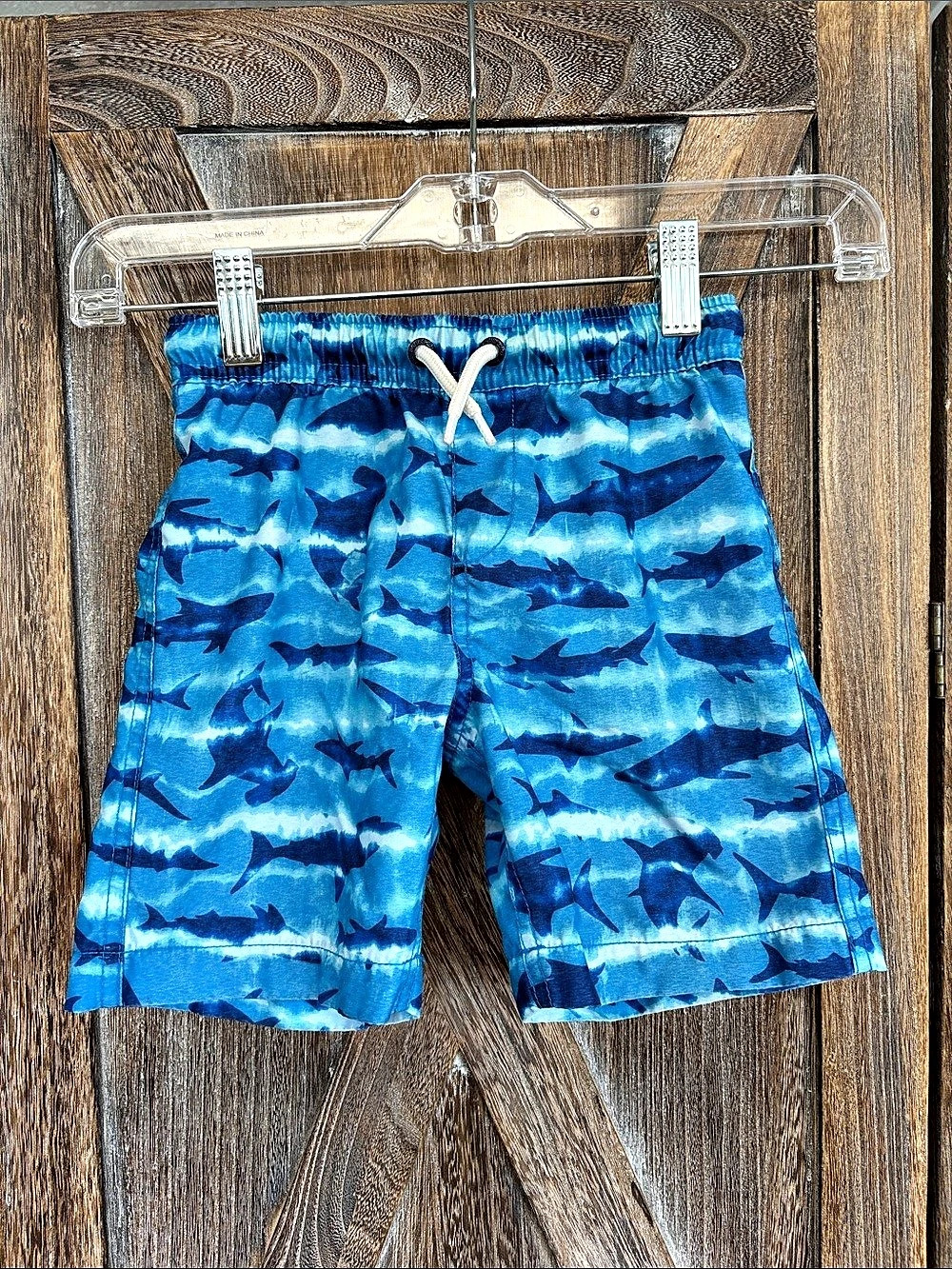 Lands' End Boys Swim Trunks Blue & White Size Small